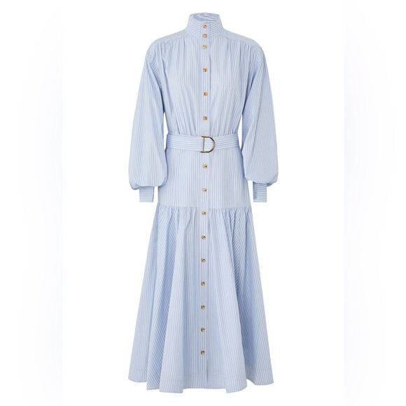 Zimmermann Dresses & Skirts - ZIMMERMANN Light Blue Striped Long Sleeve Utility Midi Dress, size 0